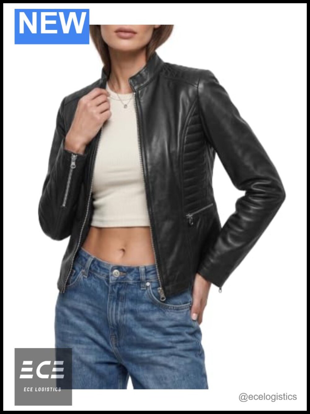 Women's Real Leather Peplum Moto Jacket Long Sleeve Zip Front